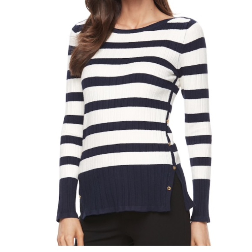 Croft and Barrow Navy & White Striped Sweater